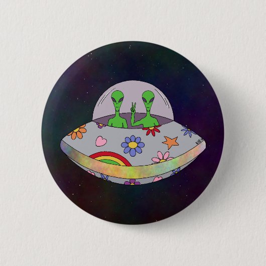 Ze komen in de Vrede UFO Ronde Button 5,7 Cm (Voorkant)