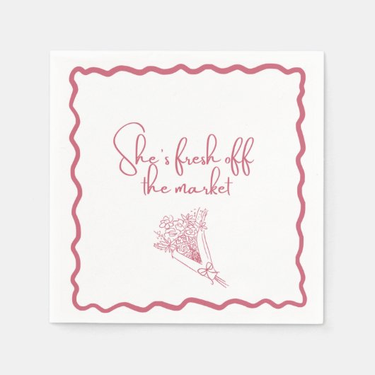 "Ze komt fris van de markt" bloemstuk Servet (Voorkant)