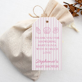 Ze komt hier gauw Roze Zeeschelpen Baby Shower Cadeaulabel