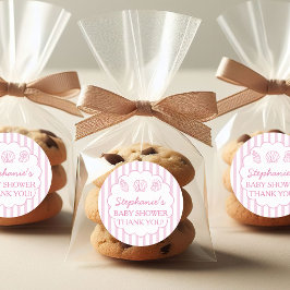 Ze komt hier gauw Roze Zeeschelpen Baby Shower Ronde Sticker
