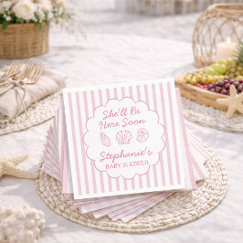 Ze komt hier gauw Roze Zeeschelpen Baby Shower Servet