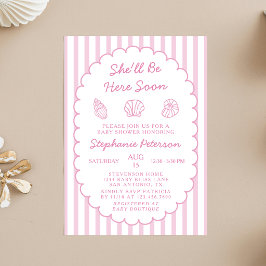 Ze komt hier snel zee schelp meisje baby shower kaart