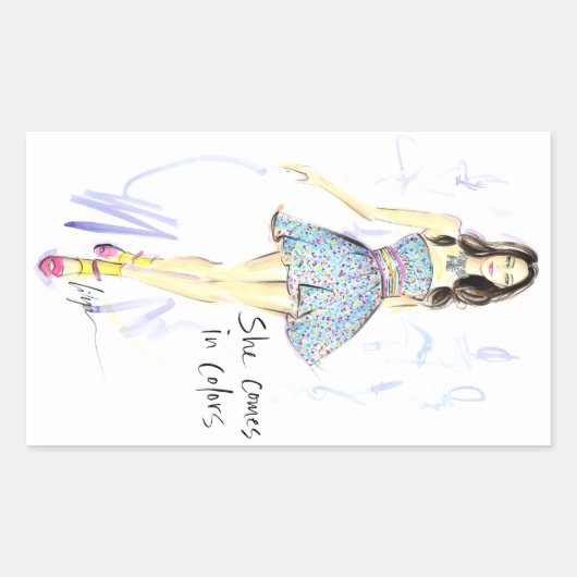 Ze komt in kleuren rechthoekige sticker (Voorkant)