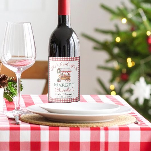 Ze komt net van de markt Kerst Bruidsdouche Wijn Etiket