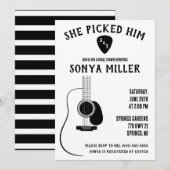 Ze koos hem! Gitaar en pick Vrijgezellenfeest Kaart (Voorkant / Achterkant)