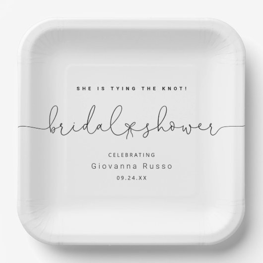 Ze Krijgt de Knoop Aangetrokken Minimalistische Br Papieren Bordje (Voorkant)