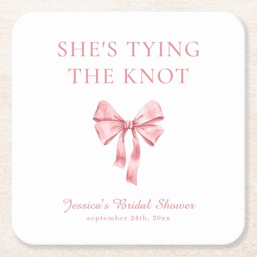 Ze Krijgt de Knoop Aangetrokken Zacht Roze Coquett Kartonnen Onderzetters (Voorkant)