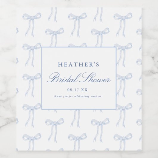 Ze Krijgt De Knoop Blauwe Bruidsdouche Favorieten Wijn Etiket (Enkel label)