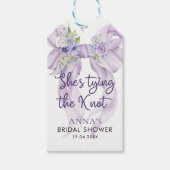 Ze Krijgt de Knoop Door Bruidsfeest Lilac Lint  Cadeaulabel (Voorkant)