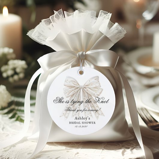 Ze Krijgt de Knoop Parel Boog Bruidsfeest Bedankjes Labels