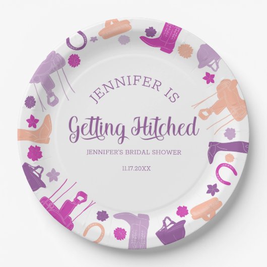 Ze krijgt gehitst Vrijgezellenfeest van de paarden Papieren Bordje (Voorkant)