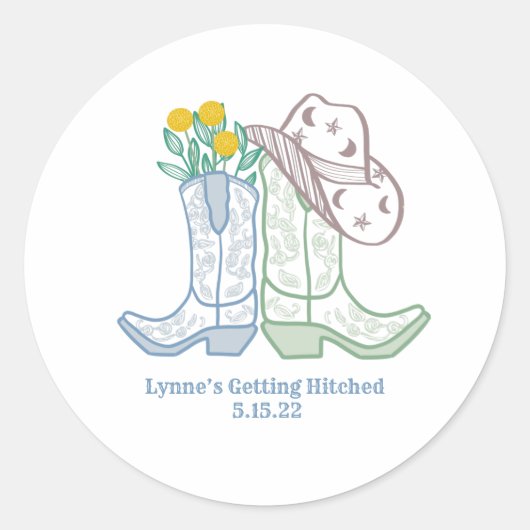 Ze krijgt Hitched Bachelorette Rodeo Cowgirl Ronde Sticker (Voorkant)