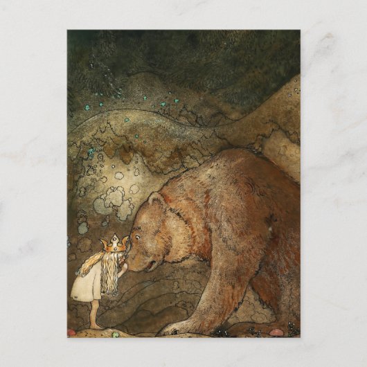 “Ze kuste de beer” door John Bauer Briefkaart (Voorkant)