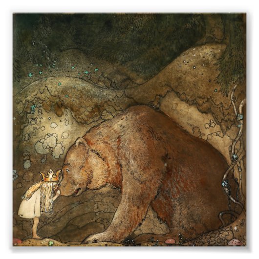 “Ze kuste de beer” door John Bauer Foto Afdruk (Voorkant)
