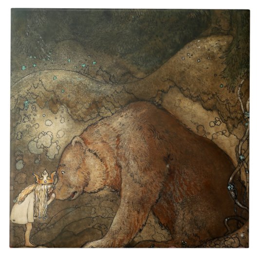 “Ze kuste de beer” door John Bauer Tegeltje (Voorkant)