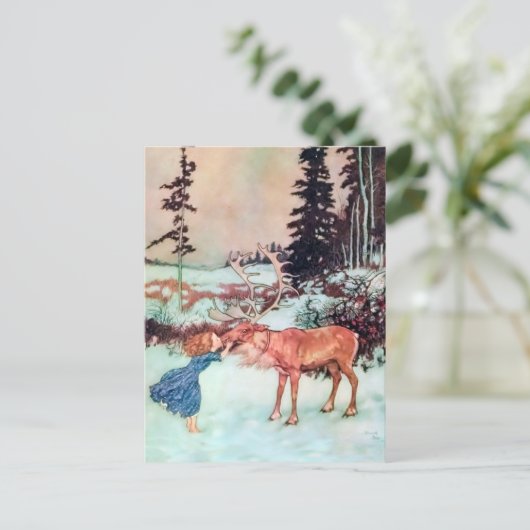 Ze kuste het rendier op de neus met Kerstmis Briefkaart (Staand voorkant)