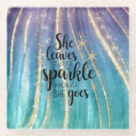 Ze laat een kleine penseelpenselen achter en glitt glazen onderzetter