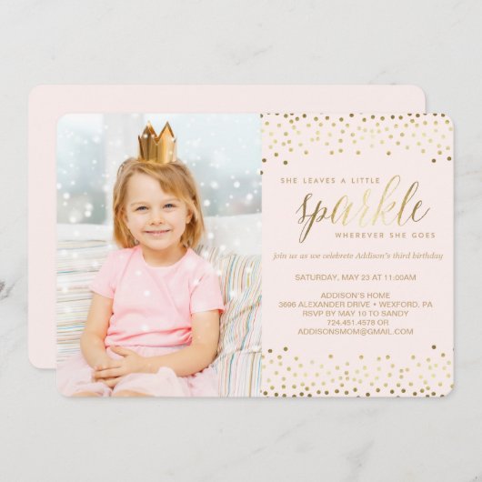 Ze laat een Little Sparkle® VERJAARDAG UITNODIGING (Voorkant / Achterkant)