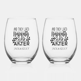 Ze leefden gelukkig na elkaar wijnglas zonder voet