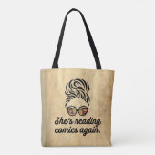 "Ze leest weer strips" boodschappentas Tote Bag (Achterkant)