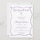 Ze legt de knoop Lila boog Vrijgezellenfeest vast Kaart (Voorkant)