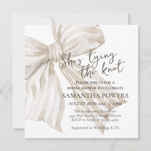 Ze legt de knoop vast feestdagenkaart (Voorkant)