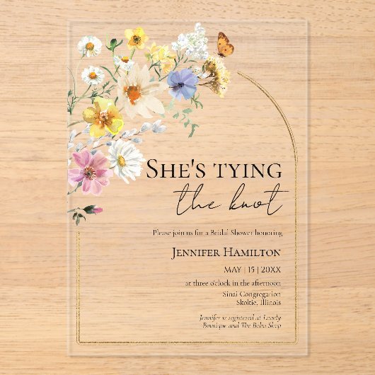 Ze legt de knoop vast | Vrijgezellenfeest van wild Acryl Uitnodigingen (Voorkant)