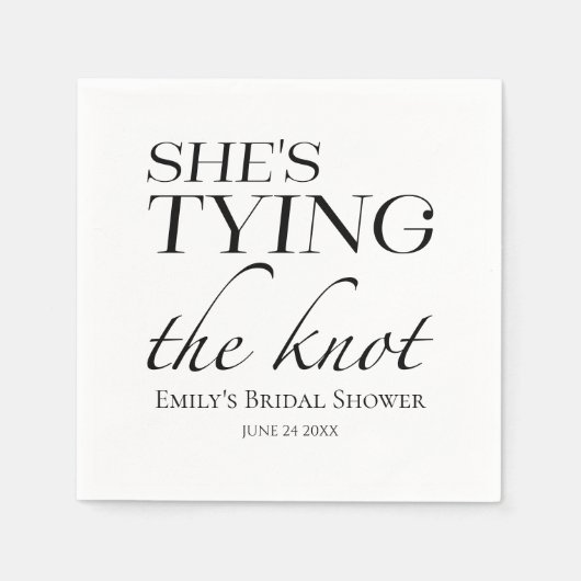 Ze legt de knoop vast | Zwart-wit Vrijgezellenfees Servet (Voorkant)