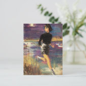 Ze loopt op het strand Retro Briefkaart (Staand voorkant)