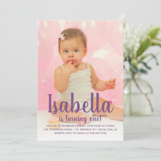 Ze maakt een Paarse meisjesfoto van de eerste verj Kaart (Staand voorkant)