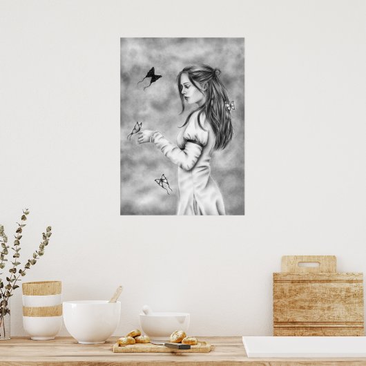 Ze met het Poster van de vlinders (Keuken)