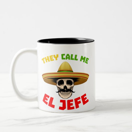 Ze noemen me El Jefe Funny Skeleton Mexican voor d Tweekleurige Koffiemok (Links)