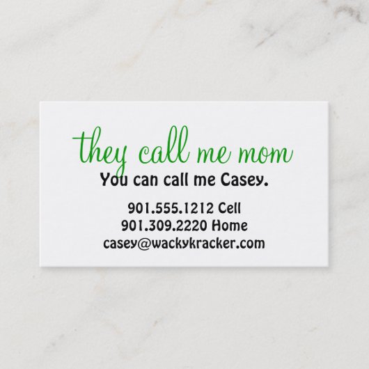 Ze noemen me mama Visitekaartjes Contactkaartje (Voorkant)