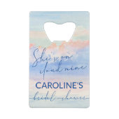 Ze op Cloud Nine Pastel Waterverf Vrijgezellenfees Creditkaart Flessenopener (Achterkant)