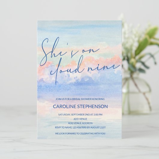 Ze op Cloud Nine Pastel Waterverf Vrijgezellenfees Kaart (Staand voorkant)