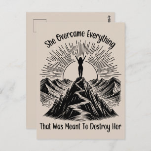 Ze overwon de Mountain Line Art Women aanmoediging Briefkaart