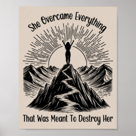 Ze overwon Mountain Line Art Women Empowerment Poster