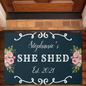 Ze schreef het Floral Year Vestigde Kute Navy Blue Deurmat