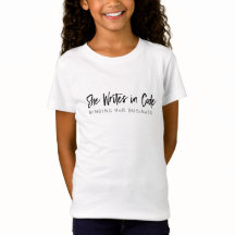Ze schrijft in code wit t-shirt