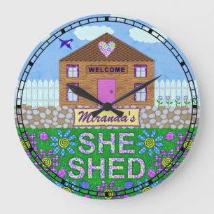 Ze Shed Woman Cave Custom Name Garden Hut Grote Klok