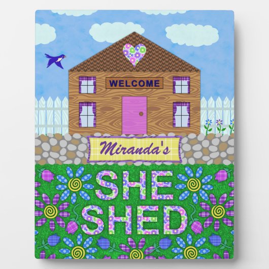 Ze Shed Woman Cave Garden Hut Custom Name Fotoplaat (Voorkant)