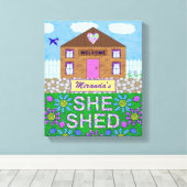 Ze Shed Woman Cave Garden Hut Persoonlijke naam Canvas Afdruk (Insitu (Houten vloer))