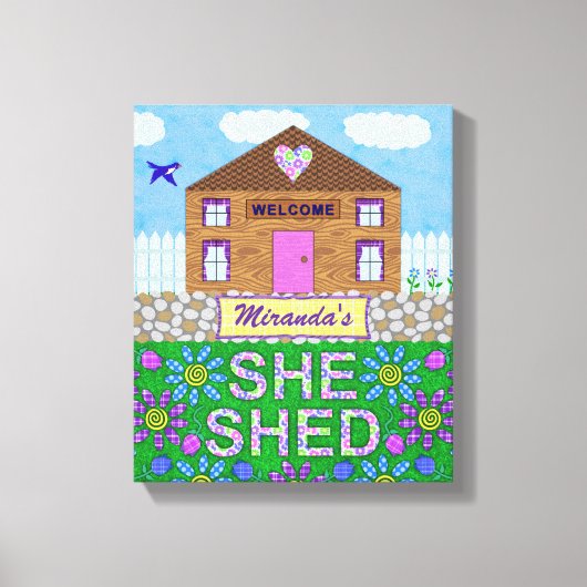 Ze Shed Woman Cave Garden Hut Persoonlijke naam Canvas Afdruk (Voorkant)