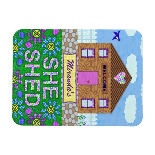 Ze Shed Woman Cave Garden Hut Persoonlijke naam Magneet (Horizontaal)