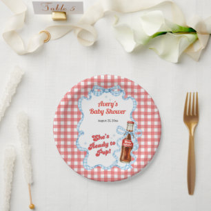 Ze staat klaar om te ploffen frisdrank baby shower papieren bordje
