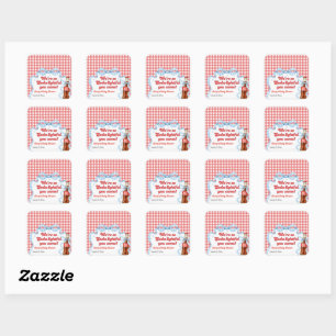 Ze staat klaar om te ploffen frisdrank baby shower vierkante sticker