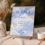 Ze staat op Cloud Nine Blue Bubbly Bar Poster<br><div class="desc">Dit vrijgezellenfeesten ontwerp is voorzien van etherische wolken met tekst in moderne stijl</div>