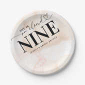 Ze staat op Cloud Nine Heart Script Vrijgezellenfe Papieren Bordje (Voorkant)