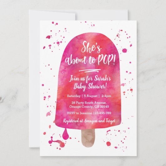 Ze staat op het punt Baby shower Popsicle Invitati Kaart (Voorkant)