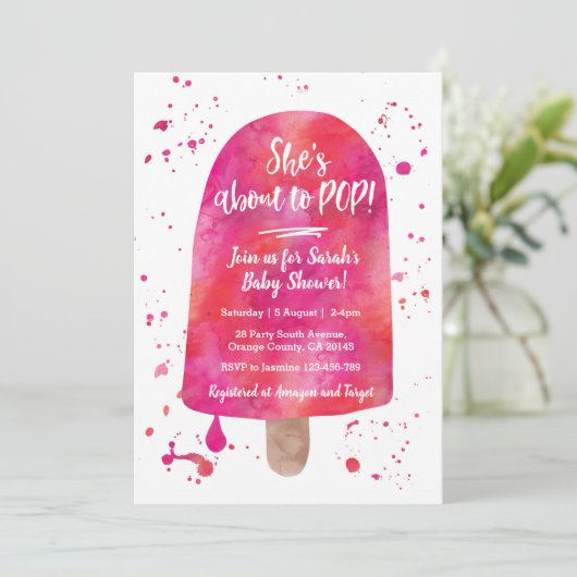 Ze staat op het punt Baby shower Popsicle Invitati Kaart (Staand voorkant)